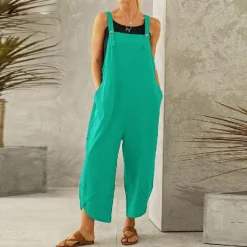 Women's Normal Overall Dungarees Holiday Solid Color Sleeveless Sleeveless Straight Square Neck Pocket Vacation Dailywear Loose Fit Black Army Green Red Spring