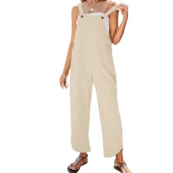 Women's Normal Overall Dungarees Holiday Solid Color Sleeveless Sleeveless Straight Square Neck Pocket Vacation Dailywear Loose Fit Black Army Green Red Spring