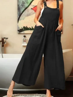 Women's Normal Overall Streetwear Solid Color Sleeveless U Neck Buttons Pocket Street Daily Regular Fit Pink Purple Fuchsia Summer