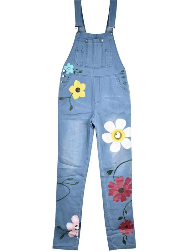 Women's Normal Overall Streetwear Floral Sleeveless Pocket Print Daily Going out Regular Fit Blue Gray Light Blue