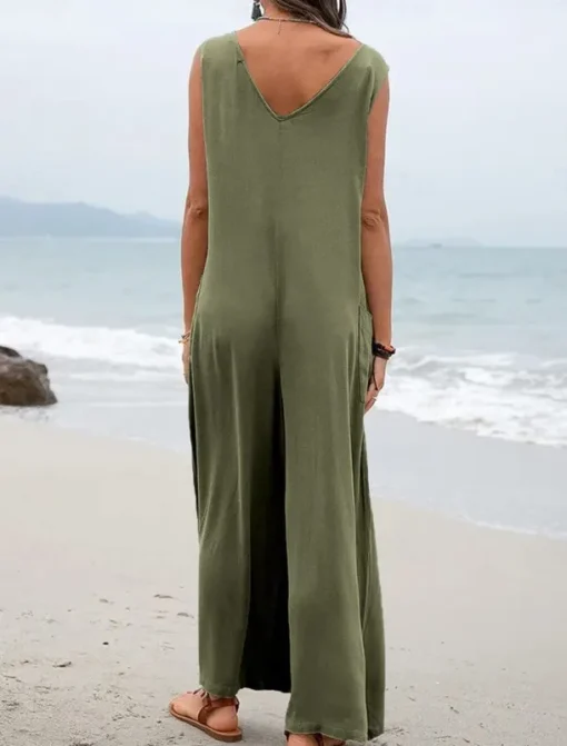 Women's Normal Overall Streetwear Solid Color Sleeveless V Neck Pocket Street Daily Regular Fit Black Pink Green Summer