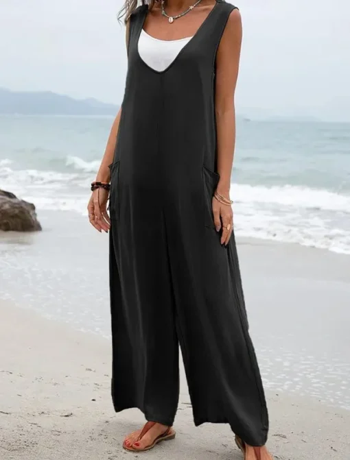 Women's Normal Overall Streetwear Solid Color Sleeveless V Neck Pocket Street Daily Regular Fit Black Pink Green Summer