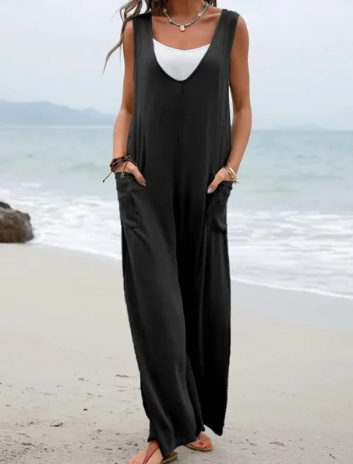 Women's Normal Overall Streetwear Solid Color Sleeveless V Neck Pocket Street Daily Regular Fit Black Pink Green Summer