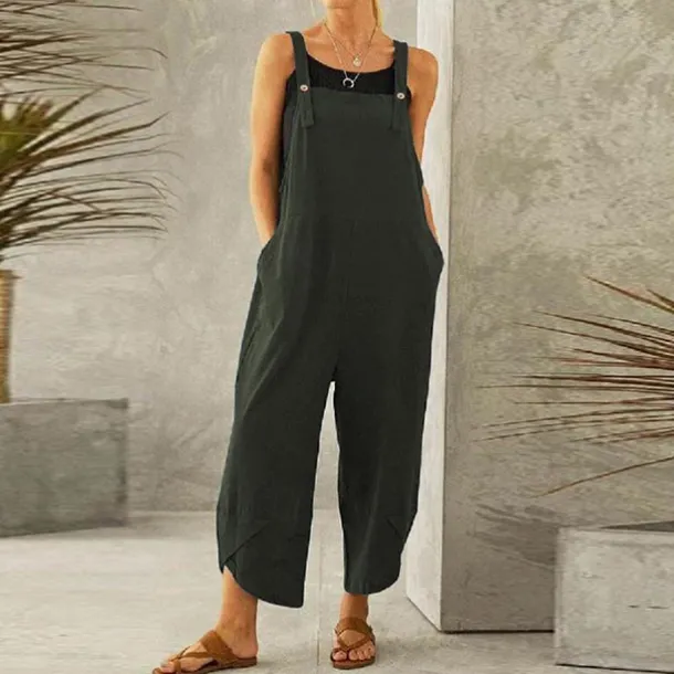 Women's Normal Pants Trousers Jumpsuit Rompers Fashion Ankle-Length Mid Waist Plain Side Pockets Wide Leg Comfort Micro-elastic Casual Weekend Black Dusty Rose Red Blue Summer Spring & Fall Loose Fit
