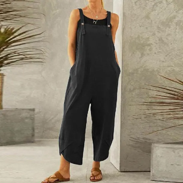 Women's Normal Pants Trousers Jumpsuit Rompers Fashion Ankle-Length Mid Waist Plain Side Pockets Wide Leg Comfort Micro-elastic Casual Weekend Black Dusty Rose Red Blue Summer Spring & Fall Loose Fit