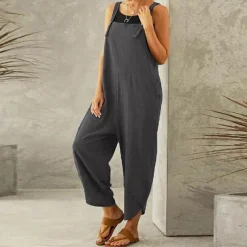Women's Normal Pants Trousers Jumpsuit Rompers Fashion Ankle-Length Mid Waist Plain Side Pockets Wide Leg Comfort Micro-elastic Casual Weekend Black Dusty Rose Red Blue Summer Spring & Fall Loose Fit