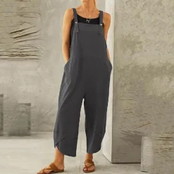 Women's Normal Pants Trousers Jumpsuit Rompers Fashion Ankle-Length Mid Waist Plain Side Pockets Wide Leg Comfort Micro-elastic Casual Weekend Black Dusty Rose Red Blue Summer Spring & Fall Loose Fit