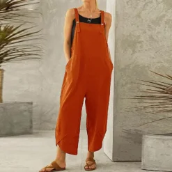 Women's Normal Pants Trousers Jumpsuit Rompers Fashion Ankle-Length Mid Waist Plain Side Pockets Wide Leg Comfort Micro-elastic Casual Weekend Black Dusty Rose Red Blue Summer Spring & Fall Loose Fit