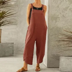Women's Normal Pants Trousers Jumpsuit Rompers Fashion Ankle-Length Mid Waist Plain Side Pockets Wide Leg Comfort Micro-elastic Casual Weekend Black Dusty Rose Red Blue Summer Spring & Fall Loose Fit