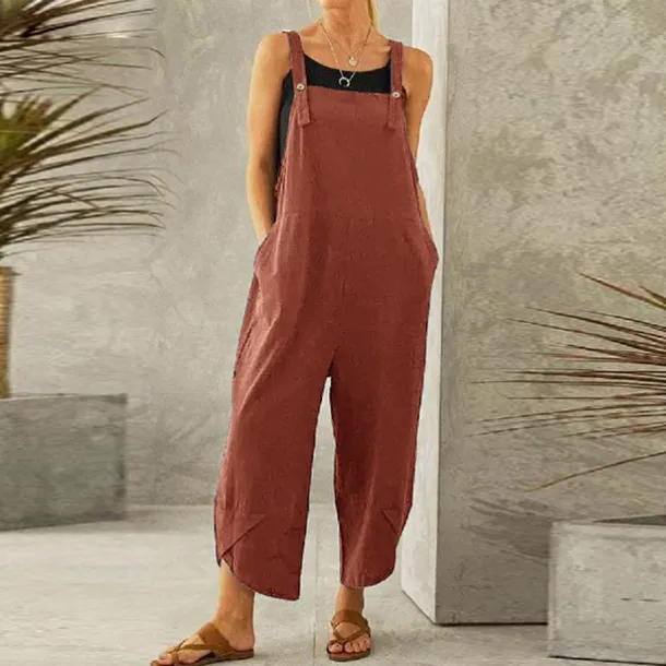 Women's Normal Pants Trousers Jumpsuit Rompers Fashion Ankle-Length Mid Waist Plain Side Pockets Wide Leg Comfort Micro-elastic Casual Weekend Black Dusty Rose Red Blue Summer Spring & Fall Loose Fit