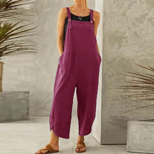Women's Normal Pants Trousers Jumpsuit Rompers Fashion Ankle-Length Mid Waist Plain Side Pockets Wide Leg Comfort Micro-elastic Casual Weekend Black Dusty Rose Red Blue Summer Spring & Fall Loose Fit