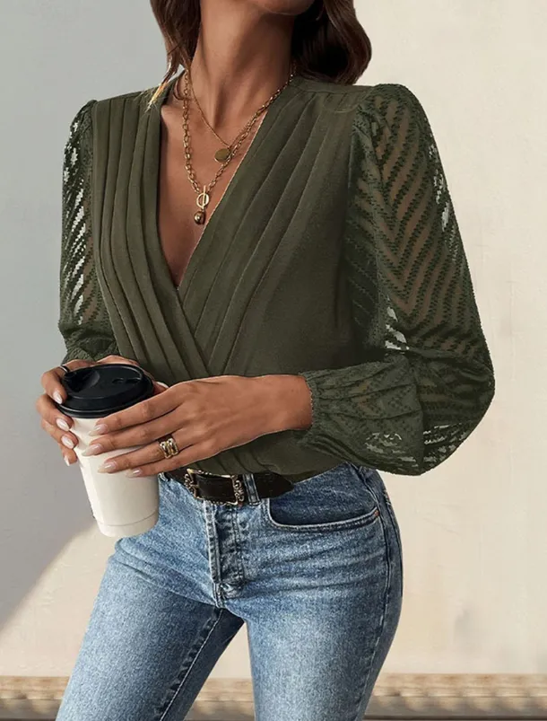 Women's Normal Playsuit Stylish Solid Color Long Sleeve V Neck Party Work Regular Fit Black Red Green Spring