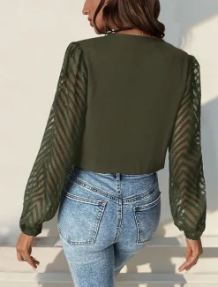 Women's Normal Playsuit Stylish Solid Color Long Sleeve V Neck Party Work Regular Fit Black Red Green Spring