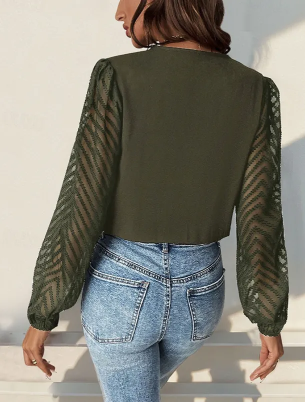 Women's Normal Playsuit Stylish Solid Color Long Sleeve V Neck Party Work Regular Fit Black Red Green Spring