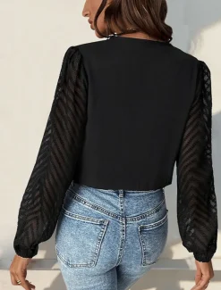 Women's Normal Playsuit Stylish Solid Color Long Sleeve V Neck Party Work Regular Fit Black Red Green Spring