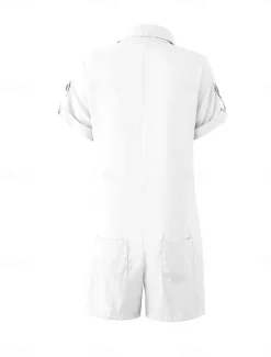 Women's Normal Romper Active Solid Color Short Sleeve Shirt Collar Buttons Vacation Daily Regular Fit White Pink Summer