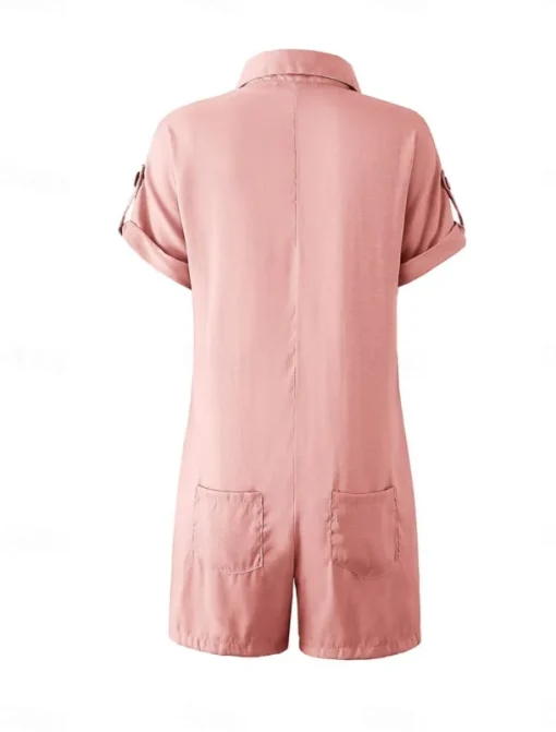 Women's Normal Romper Active Solid Color Short Sleeve Shirt Collar Buttons Vacation Daily Regular Fit White Pink Summer