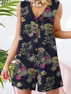 Women's Normal Romper Active Floral Sleeveless V Neck Buttons High Waist Vacation Daily Regular Fit Yellow Red Navy Blue Summer
