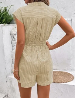 Women's Normal Romper Active Striped Sleeveless V Neck Lace up Pocket Vacation Daily Regular Fit Red Blue Green Summer