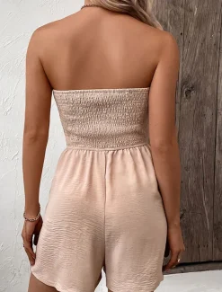 Women's Normal Romper Active Solid Color Sleeveless Strapless Buttons Drawstring Vacation Daily Regular Fit Black Blue Green Summer