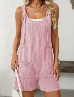 Women's Normal Romper Active Striped Sleeveless Round Neck High Waist Vacation Daily Regular Fit Pink Light Blue Summer