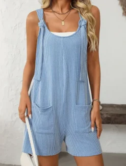 Women's Normal Romper Active Striped Sleeveless Round Neck High Waist Vacation Daily Regular Fit Pink Light Blue Summer