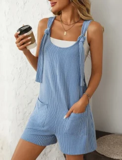 Women's Normal Romper Active Striped Sleeveless Round Neck High Waist Vacation Daily Regular Fit Pink Light Blue Summer