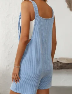 Women's Normal Romper Active Striped Sleeveless Round Neck High Waist Vacation Daily Regular Fit Pink Light Blue Summer