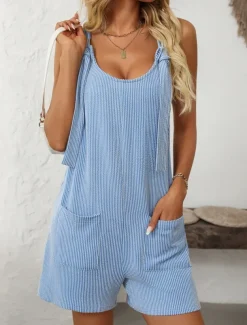 Women's Normal Romper Active Striped Sleeveless Round Neck High Waist Vacation Daily Regular Fit Pink Light Blue Summer