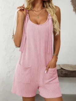 Women's Normal Romper Active Striped Sleeveless Round Neck High Waist Vacation Daily Regular Fit Pink Light Blue Summer