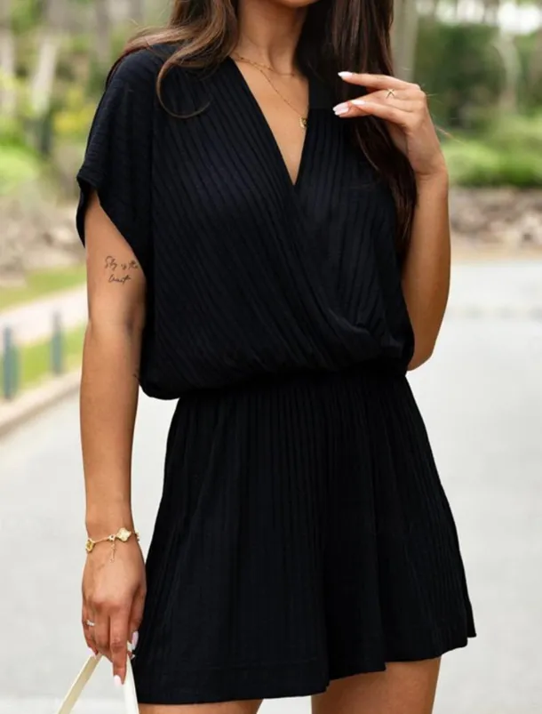 Women's Normal Romper Streetwear Solid Color Short Sleeve V Neck Street Daily Regular Fit Black White Fuchsia Summer