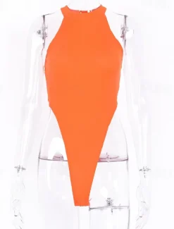 Women's Normal Romper Streetwear Solid Color Sleeveless Halter Neck Street Daily Bodycon Top Black White Fuchsia All Seasons