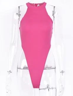 Women's Normal Romper Streetwear Solid Color Sleeveless Halter Neck Street Daily Bodycon Top Black White Fuchsia All Seasons