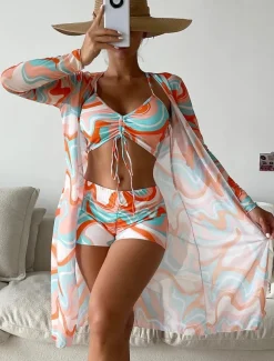 Women's Normal Swimwear Bikini Swimsuit 3-Piece Printing Beach Wear Push Up Graphic Sleeveless Bathing Suits
