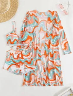 Women's Normal Swimwear Bikini Swimsuit 3-Piece Printing Beach Wear Push Up Graphic Sleeveless Bathing Suits