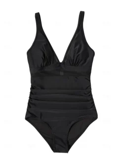 Women's Normal Swimwear Bikini Swimsuit Mesh Patchwork Beach Wear Holiday Solid Color Leopard Sleeveless Bathing Suits