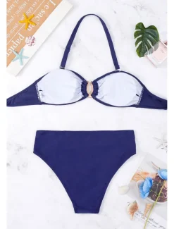 Women's Normal Swimwear Bikini Swimsuit 2 Piece Beach Wear Summer Plain Sleeveless Bathing Suits