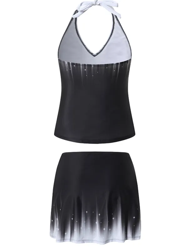 Women's Normal Swimwear Swimdresses 2 Piece Tankini Swimsuit Halter 2 Piece Modest Vacation Beach Wear Ombre Strap Sleeveless Bathing Suits