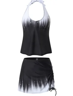 Women's Normal Swimwear Swimdresses 2 Piece Tankini Swimsuit Halter 2 Piece Modest Vacation Beach Wear Ombre Strap Sleeveless Bathing Suits
