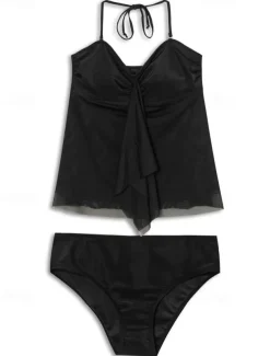 Women's Normal Swimwear Tankini 2 Piece Swimsuit 2 Piece Modest Swimwear Bandeau Strapless Vacation Beach Wear Solid Color Strap Sleeveless Bathing Suits