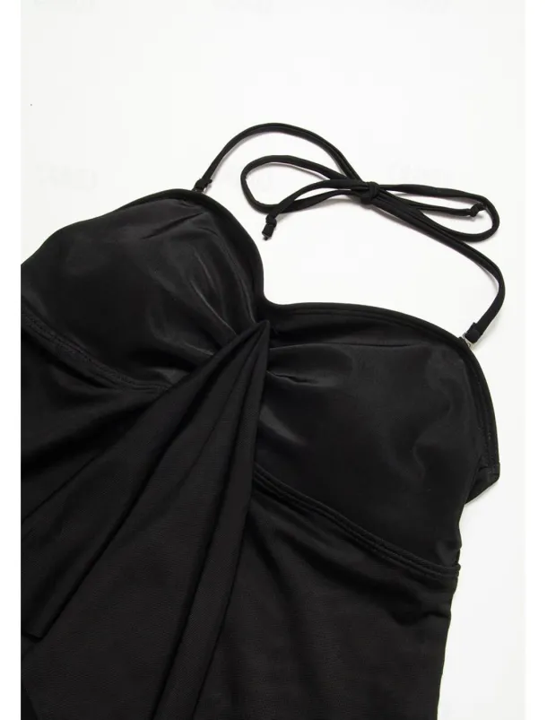 Women's Normal Swimwear Tankini 2 Piece Swimsuit 2 Piece Modest Swimwear Bandeau Strapless Vacation Beach Wear Solid Color Strap Sleeveless Bathing Suits