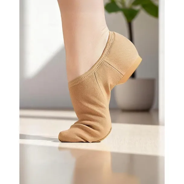 Women's Nude Canvas Split Sole Jazz Dance Shoes – Breathable Soft Slip-On Practice Flats for Beginners & Stage Performers