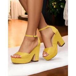 Women's Nude Suede Platform Block Heel Sandals - Chunky Ankle Strap Heels for Nightlife Parties and Club Outfits