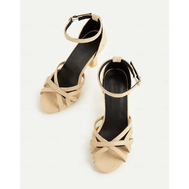 Women's Nude Suede Strappy Heels – 1950s Elegant Ankle Strap Open Toe Sandals for Wedding, Party & Summer Dressy Occasions
