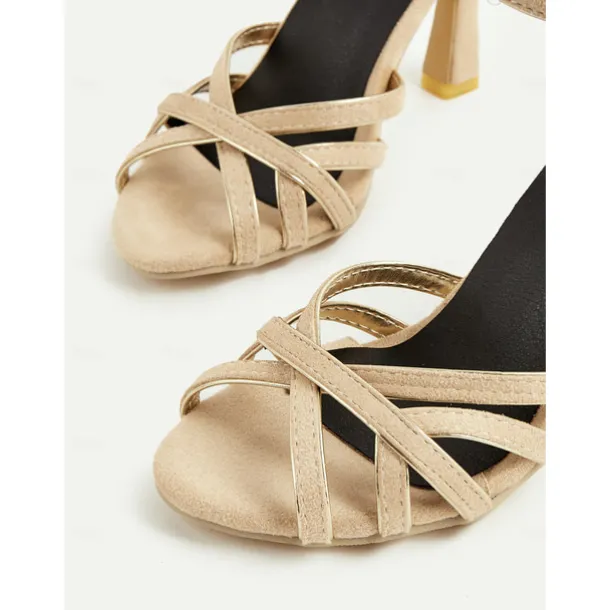Women's Nude Suede Strappy Heels – 1950s Elegant Ankle Strap Open Toe Sandals for Wedding, Party & Summer Dressy Occasions