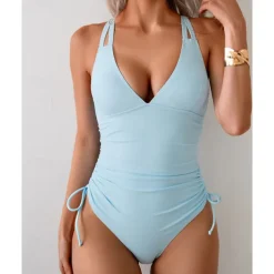 Women's One Piece Swimsuit Deep V Open Back Swimwear Solid Colored Swimwear Black Navy Blue Breathable Quick Dry Lightweight Sleeveless - Swimming Surfing Beach Summer Spring