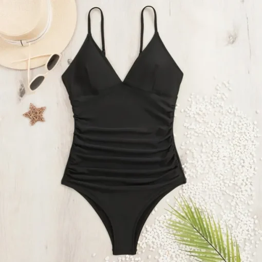Women's One Piece Swimsuit Deep V Swimwear Solid Colored Swimwear Black Breathable Quick Dry Lightweight Sleeveless - Swimming Surfing Beach Summer Spring