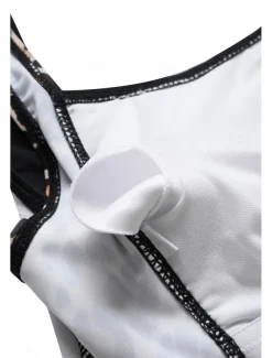 Women's One-Piece Tummy Control Bathing Suits Scoop Neck Leopard Print Panels Racerback Ruched Summer Beachwear Quick-Dry Stretch Fabric Full Size Black Swimsuit