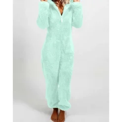 Women's Onesie Pajama Plush Fleece Bear Ear Hoodie Red Full-Length Winter Warmth Cozy Loungewear Zippered Sleepwear Casual Home Home Outfits