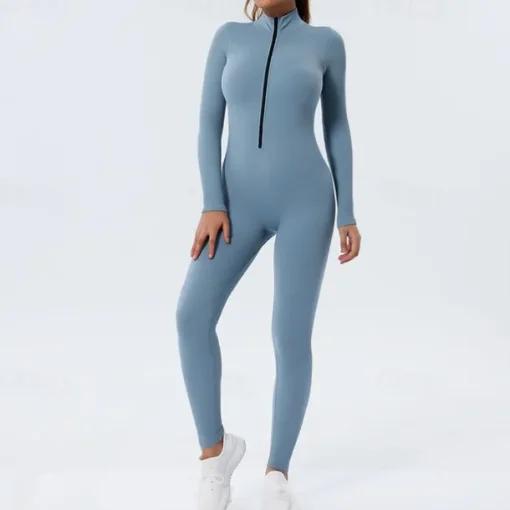 Women's Onesie Workout Sets Winter Front Zip Solid Color Bodysuit Black Pink Spandex Yoga Fitness Gym Workout Tummy Control Butt Lift Breathable Sport Activewear Stretchy